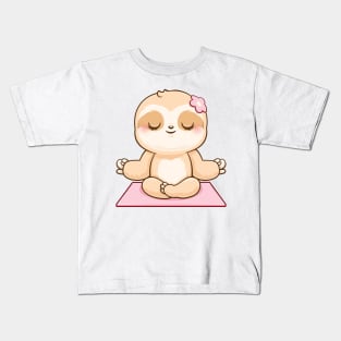 Cute Sloth Meditating Girl Kids T-Shirt